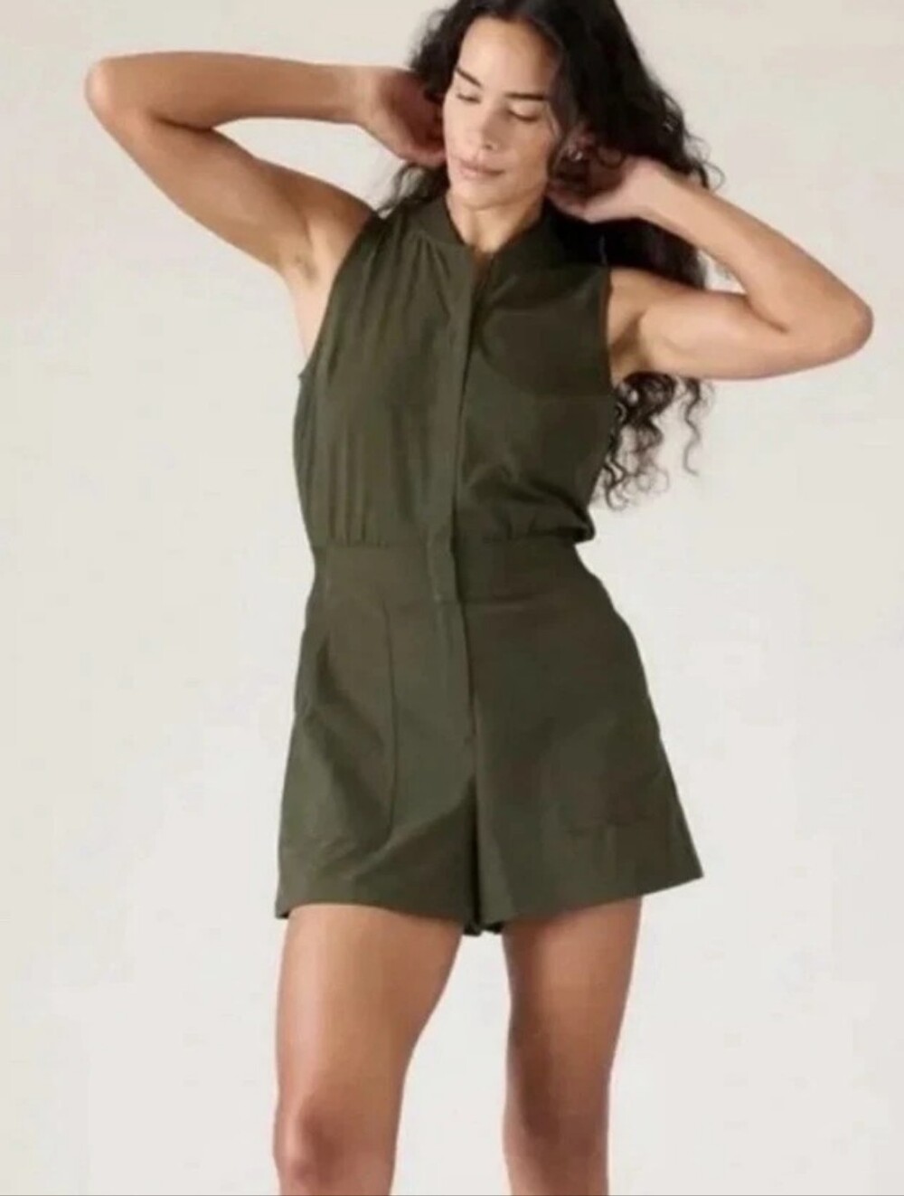 Athleta Brooklyn Utility Romper in Olive Green